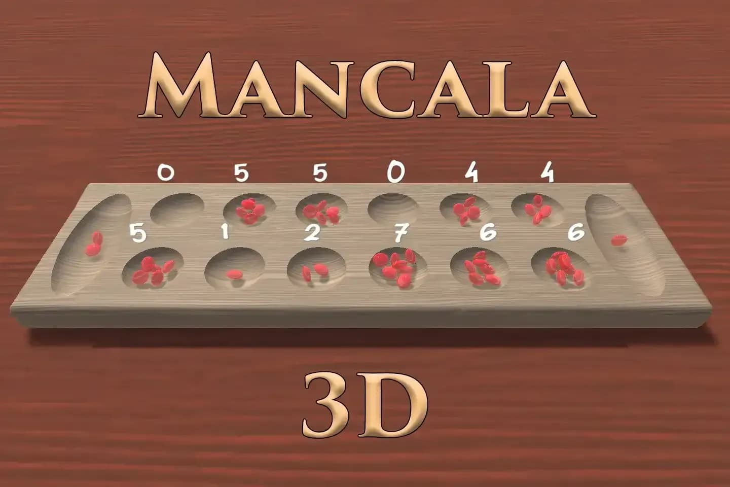 Mancala logo with a mancala board in the background